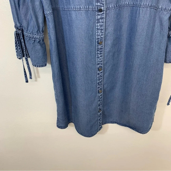 Express Chambray Shirt Dress Small  3/4 Sleeve Button Front Above Knee‎ Blue - Picture 3 of 10